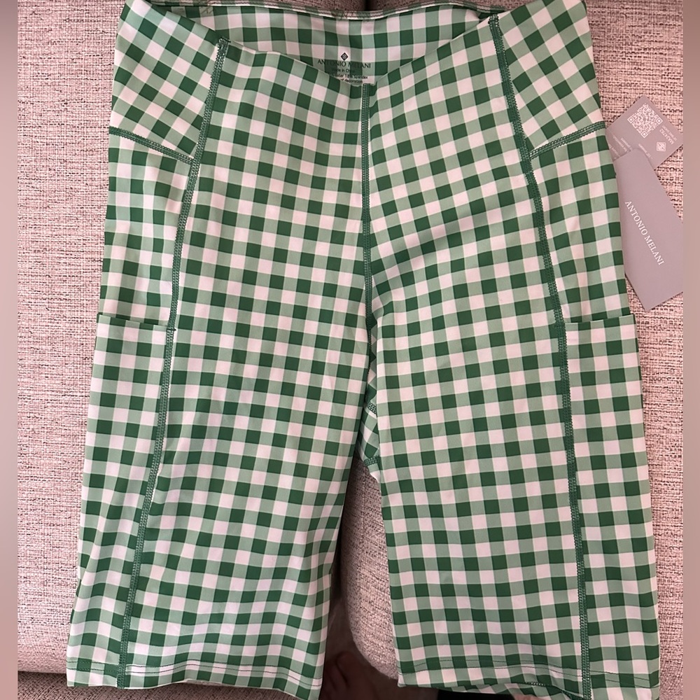 Green and White Checkered Biker Shorts- Antonio Melani (size L)